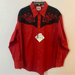 Ely Cattleman | Red & Black Western Button-up Shirt XL
